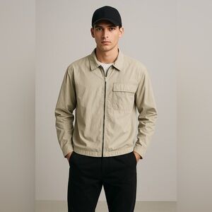 Zara Technical Utility Jacket Men’s Medium Beige Zip Up Minimalist Normcore Gorp